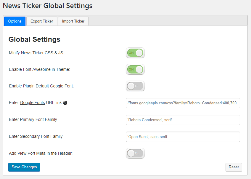 global settings